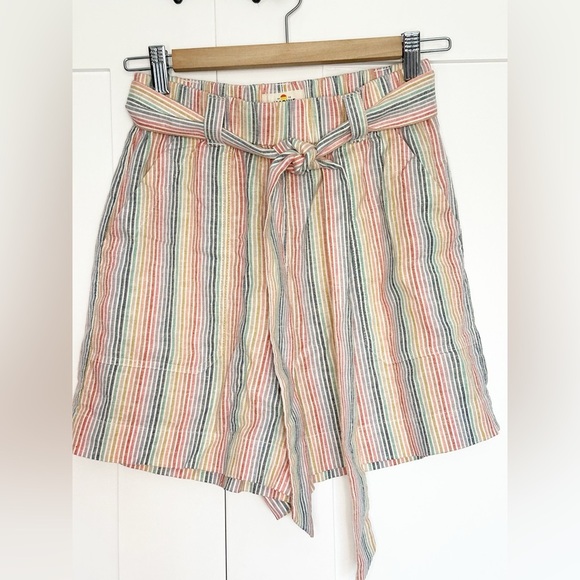 Marine Layer Karleigh Belted Short Rainbow Stripe Small pull on hemp high rise - Picture 7 of 13